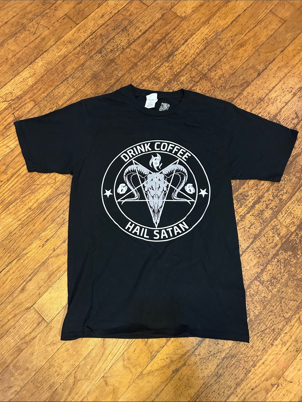 Black Graphic Tee - Drink Coffee Hail Satan